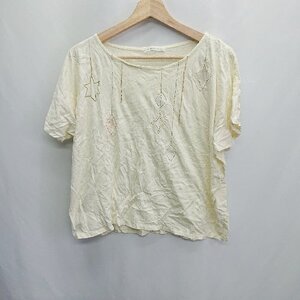 ◇ ⊂ bulle de savon ビュルデサボン ビジュ－装飾 半袖 Tシャツ サイズF クリームイエロー レディース E