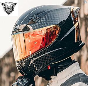 24新発売 新品 12K カーボン製 ツーリング フルフェイス ヘルメット カラーシールド付き　
