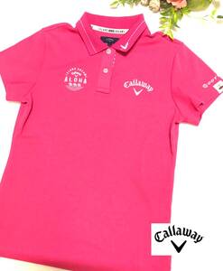 Callawey キャロウェイ　ISLAND DREAMS ALOHAデザイン　半袖ウェア　ピンク　レディースL　Callawey＆Vマーク