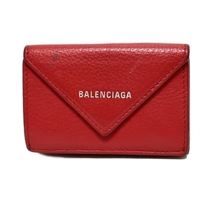 バレンシアガ BALENCIAGA 3つ折り財布/ミニ/コンパクト 391446 ペーパーミニウォレット レザー レッド 財布