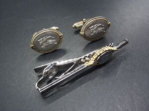 ■美品■ Burberrys バーバリーズ カフス カフリンクス タイピン アクセサリー 2点セット シルバー系×ゴールド系 DH1582