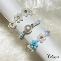 ビーズリング 韓国 カラフル ナチュラル お花 ビーズアクセサリー パール