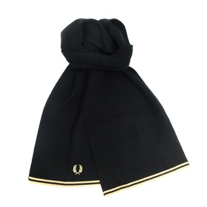 未使用品 フレッドペリー FRED PERRY Twin Tipped Merino Wool Scarf マフラー ウール ブラック 240826E メンズ