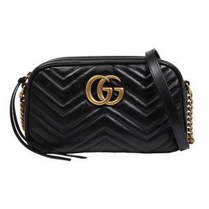 GUCCI グッチ GGマーモント キルティング スモール チェーン ショルダーバッグ 447632 レザー ブラック 黒 斜め掛け