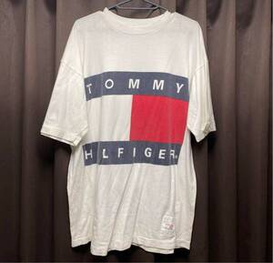 TOMMY HILFIGER 90s Tシャツ XL フラッグ ビックロゴ 白 大きめ トミーヒルフィガー ダボ