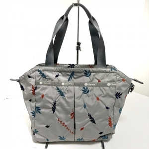 レスポートサック LESPORTSAC ハンドバッグ - レスポナイロン グレー×オレンジ×マルチ 刺繍/リーフ柄 美品 バッグ