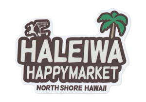 ハレイワハッピーマーケット ステッカー おしゃれ ハワイ 雑貨 アウトドア 車 バイク HALEIWA HAPPY MARKET サイズM ロゴ＆ツリー