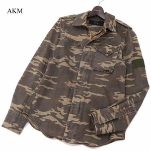 AKM エイケイエム 迷彩 カモフラ総柄★ 通年 長袖 ミリタリー シャツ Sz.L　メンズ 日本製　I4T00088_1#C