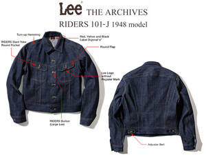 新品 42 Lee ARCHIVES RIDERS 101-J 1948MODEL RIGID リー アーカイブス ライダース デニムジャケット 生デニム リジッド