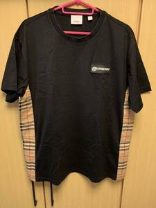 正規 21AW BURBERRY LONDON ENGLAND バーバリー by Riccardo Tisci ロゴ ラバーパッチ チェック Tシャツ 黒 S CNSOUFOU1QUA 8024545