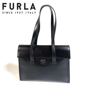 【美品】FURLA フルラ レザー ビジネスバッグ ハンドバッグ トートバッグ 肩掛け A4収納 ブラック シルバー金具 イタリア製