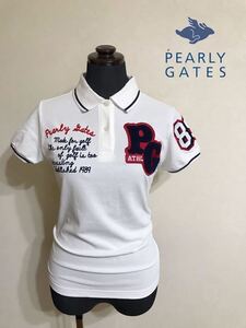 PEARLY GATES GOLF パーリーゲイツ ゴルフ レディース ドライ 鹿の子 ポロシャツ ワッペン 刺繍 サイズ0 半袖 白 日本製 055-260740