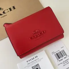 COACH コーチ　三つ折り財布　ブライトポピー　レッド　赤色　ミニウォレット