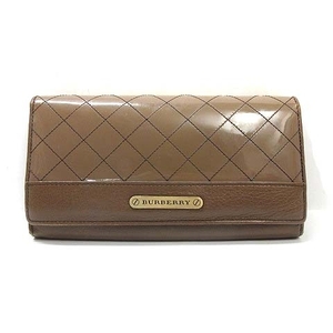 バーバリー BURBERRY 長財布 ウォレット フラップ エナメル チェック ステッチ ベージュ ■GY14 レディース