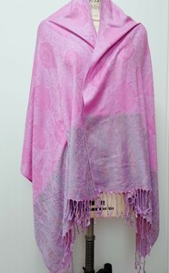 パシュミナ*pashmina*ストール*ピンク*カシミヤ*ペイズリー*マルチカラー*大判*カシミア*冷房対策*総柄