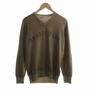 アルマーニ ジーンズ ARMANI JEANS セーター ニット 長袖 Vネック アーチロゴ ウール M カーキ 茶色 ブラウン /KJ ■SM3 メンズ