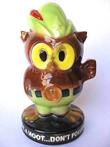 特大！ 1970’ｓ Woodsy Owl フクロウ ふくろう ビンテージ 貯金箱 陶器製 検 ソフビ アドバタイジング 企業 スモーキーベアー SMOKEY BEAR