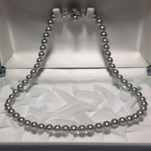 【グレー】アコヤ真珠 7.0-7.5mm 44cm ネックレス 本真珠 アクセサリー SILVER pearl あこや パール