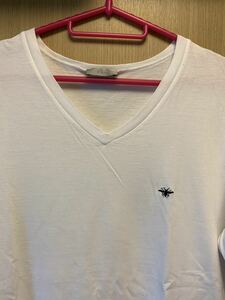 正規 17SS Dior Homme ディオールオム KRIS VAN ASSCHE クリスヴァンアッシュ BEE 蜂 刺繍 Vネック Tシャツ 白 S 733J604B0446