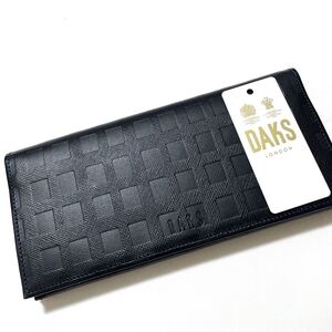 新品 【 DAKS ダックス 】 メンズ 日本製 本革 財布 レザー 紳士用 長財布 札入れ 小銭入れ made in japan チェック柄 黒 ブラック 未使用