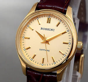 EU-9594■ROSSINI ロッシーニ レディース腕時計 3針 バンド純正 赤茶 ゴールドカラー 中古