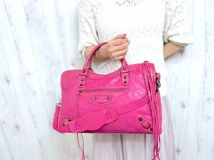 極美品 BALENCIAGA バレンシアガ ザ・シティ ハンドバッグ ショルダーバッグ バッグ レザー ピンク A4可 2WAY 72536