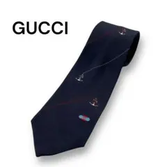 【人気】GUCCI グッチ　ネクタイ　ネイビー　シルク　N004