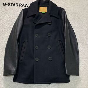 【極美品・Ｍ】G-STAR RAW by Marc Newson PEA COAT ジースター 袖 レザー ピーコート　 Pコート 黒 メンズ 牛革 カウレザー 武骨