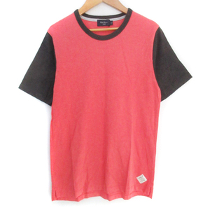 ポールスミスジーンズ Paul Smith JEANS Tシャツ カットソー 半袖 クルーネック 切替 総柄 M 赤 黒 レッド ブラック /FF30 メンズ