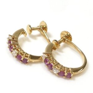 【K18】ルビー & ダイヤモンド イヤリング イエローゴールド 18金 750 ネジ式 Ruby Diamond Yellow Gold earrings【ネコポスOK】◇J