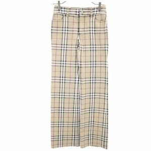 バーバリーブルーレーベル 三陽商会 チェック柄 フレアデニムパンツ 36 ベージュ系 BURBERRY BLUE LABEL ジーパン レディース