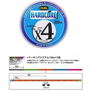 DUEL　ＰＥライン　ハードコアX4　200m0.5号9LB　5色分け　スーパーライトジギング　イカメタル　ティップラン　日本製