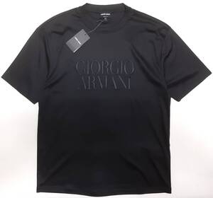 [新品] GIORGIO ARMANI　シグネチャーの刺繍ロゴ入り【メンズ・ジャージ半袖Tシャツ】◆2024年春夏モデル　サイズ：52(XL相当)　◆色：黒