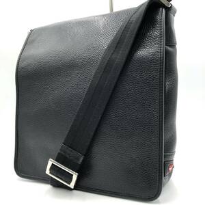 1円【A4可/極美品】BALLY バリー ショルダーバッグ 大容量 ボディ メッセンジャー ビジネス メンズ トレスポ レザー 本革 ブラック 黒