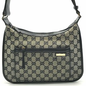 1円 良品 GUCCI グッチ GGキャンバス レザー ハンド ワンショルダー バッグ ブラック a3854