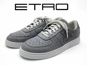 14万新品◆42=27cm【ETRO】エトロ イタリア製PEGASOロゴレザースニーカー エアフォースワン 灰 1円