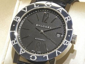 美品 BVLGARI ブルガリ・ブルガリ メンズ 自動巻き 時計 ☆ BB38SL AUTO シルバーSS 黒文字盤 ブラック革ベルト Dバックル ▼6J