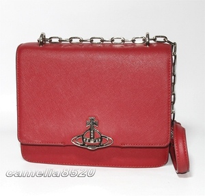 Vivienne Westwood ヴィヴィアンウエストウッド DEBBIE 20cm チェーン ショルダーバッグ レッド レザー 中古 美品 クロスボディ 斜めがけ