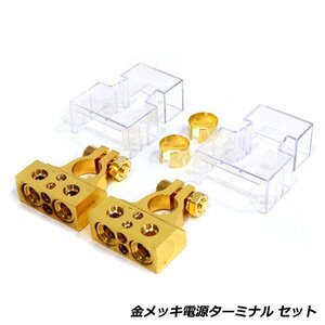 バッテリー ターミナル セット 金メッキ ゴールド D端子用 +端子 18mm -端子 16mm 4G×2 8G×2 電源ターミナル