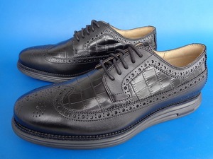 13720■新品 未使用 COLEHAAN 10周年 コールハーン クロコ 型押し 黒 ビジネス シューズ 10.5 C36513 ウィングチップ