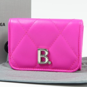 94310★1円スタート★BALENCIAGA バレンシアガ 極備品 B金具 コンパクトウォレット 三つ折り財布 レザー ピンク