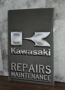 ブリキ看板　Kawasaki 　REPAIRS　MAINTENANCE 　カワサキ　修理　メンテナンス