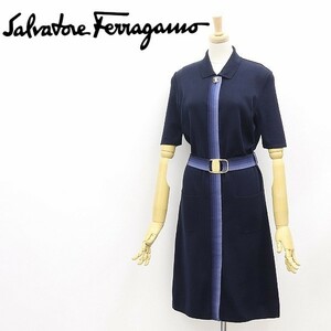 ◆Salvatore Ferragamo サルヴァトーレ フェラガモ グラデーション ヴァラベルト コットン ニット ワンピース 紺 ネイビー XS