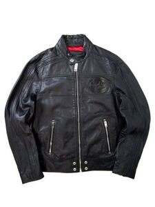 17AW DIESEL ディーゼル カウハイド 牛革 レザーライダースジャケット シングル ブラック 黒 メンズ M