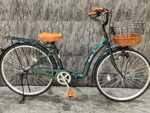 【新車未使用訳ありアウトレット品】折り畳み26インチ軽快自転車シングルギア　シティーサイクル　モスグリーン【SK02475】