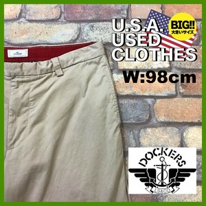 CP1-159★W98センチ位★USA限定★BIGサイズ【DOCKERS】00s ノータック ループボタン ワイド チノパンツ【W36 メンズ XL】ベージュ アメカジ