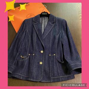 LEONARD FASHION レオナール　ジャケット　シルク100% 紺色　13AR