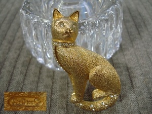 クリスチャンディオール 猫 ブローチ ゴールドカラー ラインストーン Christian Dior