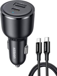 ケーブル付き UGREEN 63W シガーソケット 2ポート【PD45W+QC18W】USB-A+USB-C QC3.0&PD3.