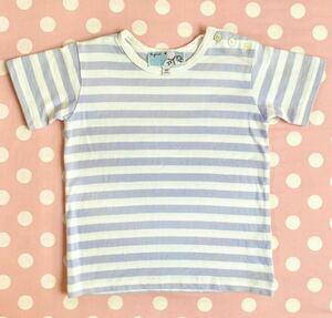 agns b. ENFANTベビー ボーダーTシャツ18ヶ月 80～85センチ サックスブルーボーダー半袖Tシャツ